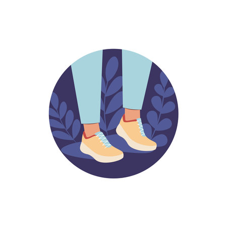 This is a logo of feet in sneakers walking down the street in a round iconのイラスト素材