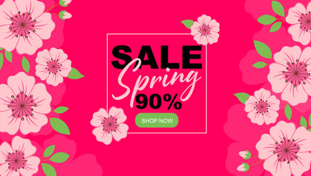 Spring sale banner with sakura, composition botanical elements. Flower vector templateのイラスト素材