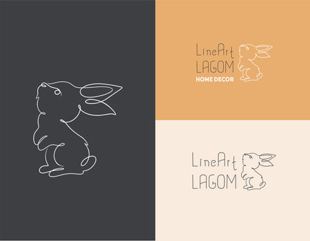 Cute bunny in the line art style for home decor business. Hand-drawn logoのイラスト素材
