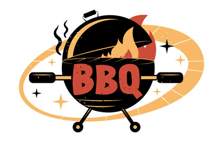 Grill logo and banner for barbecue business with text BBQ, in vintage styleのイラスト素材
