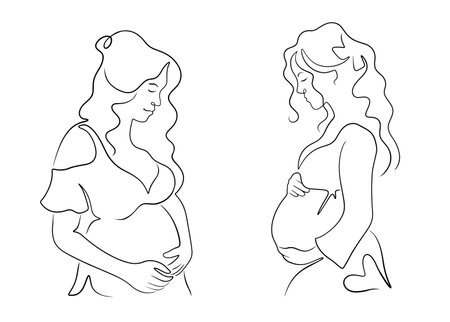 The logo mom, pregnant woman in line art vector styleのイラスト素材