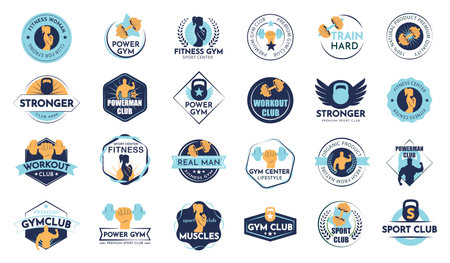 The gym club logo in a vector Illustration. Big collection badges for sport designのイラスト素材