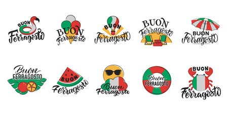 Set of summer lettering for Italian holidays in a vectorのイラスト素材