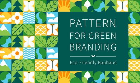 Eco Bauhaus Geometric Pattern Banner with Nature Elementsのイラスト素材