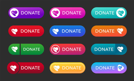 Modern Donation Buttons Set. Gradient and Flat Styles with Heart Iconsのイラスト素材