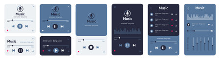 Flat Music App UI Kit, Full App Pages Interface, UX design setのイラスト素材