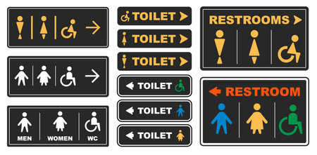 Restroom Signs and Icons Set. Male and Female Toilet Symbols with Textのイラスト素材