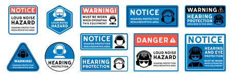Hearing Protection Required Sign Set. Editable Safety Notice Signboardsのイラスト素材