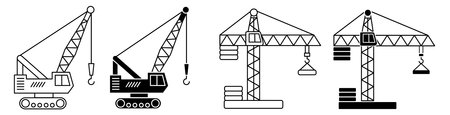 Construction Crane Icon Set. Simple Silhouette and Outlineのイラスト素材