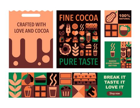 Set of modern geometric banners and packaging templates for chocolate advertisingのイラスト素材