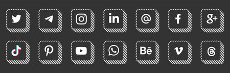 Monochrome Social Media Icons 2026, Minimal Brutalism and Hand Drawn Sketch Style Vector Pack....
