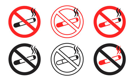 No Smoking Icons Set in Circles. Warning Signs in a Vector illustrationのイラスト素材