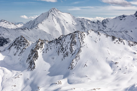 Mountains in winter, ski resort in the Ischgl. Tyrol, Austria.の写真素材