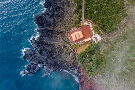 Aerial view of the Church of St. Francis of Assisi on the island of Madeira, Portugalの写真素材