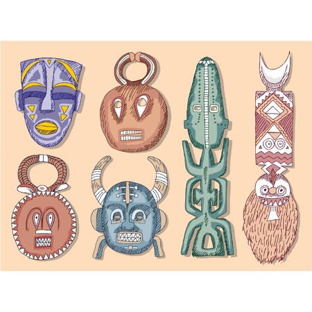 Vector Set of African Masks のイラスト素材