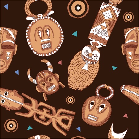 Vector African Seamless Tile with Masksのイラスト素材