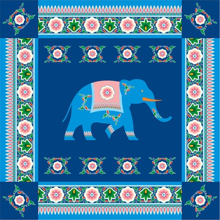  Indian (Hindu) Elephant with Traditional Pattern Border のイラスト素材