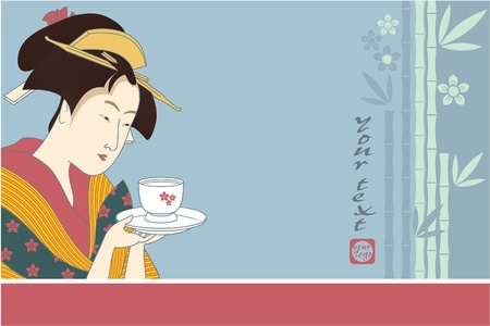 Japanese Geisha - Traditional Art Style Illustrationのイラスト素材