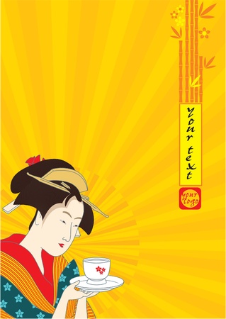 Japanese Geisha - Traditional Art Style Illustrationのイラスト素材