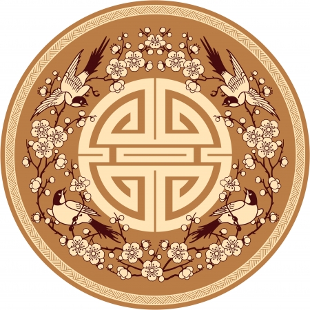 Beautiful Oriental Rosette with Birds and Flowersのイラスト素材