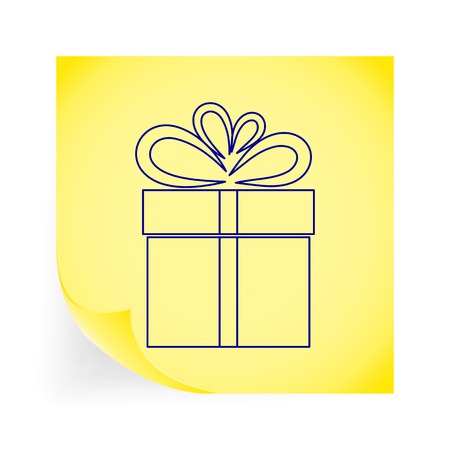Christmas illustration with gift box. Single icon on the yellow note paper. Vector illustration.のイラスト素材