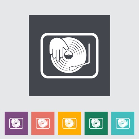Turntable. Single flat icon on the button. Vector illustration.のイラスト素材
