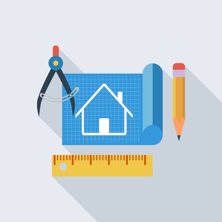 Home construction concept. Flat design with long shadow. Vector illustration.のイラスト素材