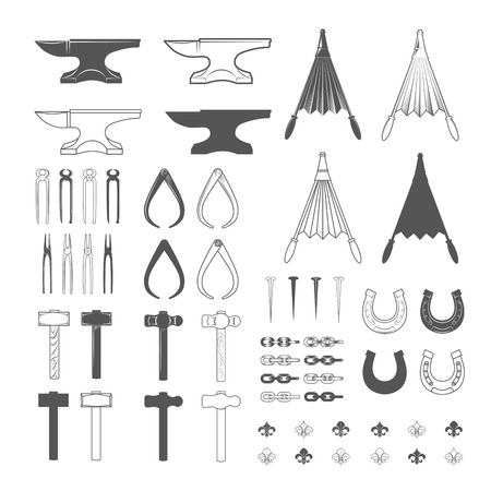 Blacksmith tools. Vintage Style. Vector Illustration isolated on white background.のイラスト素材
