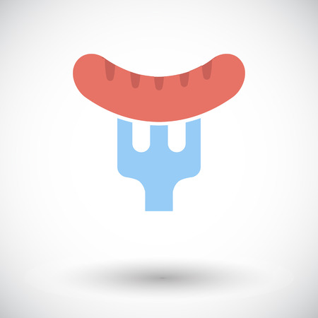 Sausage on a fork. Single flat icon on white background. Vector illustration.のイラスト素材