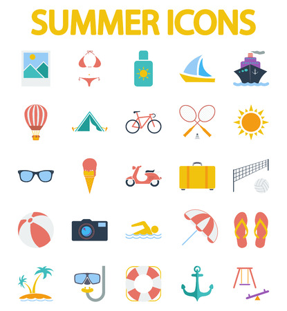 Summer icons set. Flat vector related icon set for web and mobile applications. It can be used as, pictogram, icon, infographic element. Vector Illustration.のイラスト素材