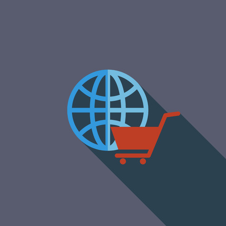Global shopping icon. Flat vector related icon with long shadow for web and mobile applications. のイラスト素材