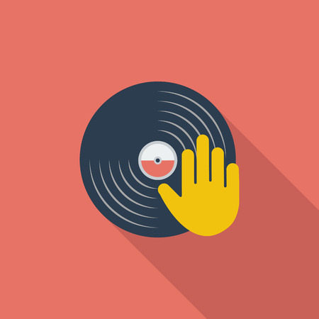 Vinyl disc whit hand icon. Flat vector related icon with long shadow for web and mobile applications. のイラスト素材