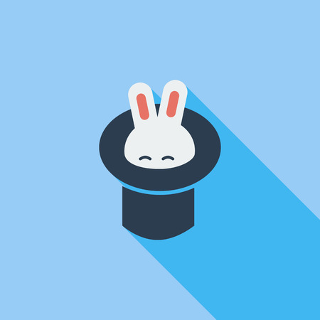 Rabbit in magician hat icon. Flat vector related icon with long shadow for web and mobile applications.のイラスト素材