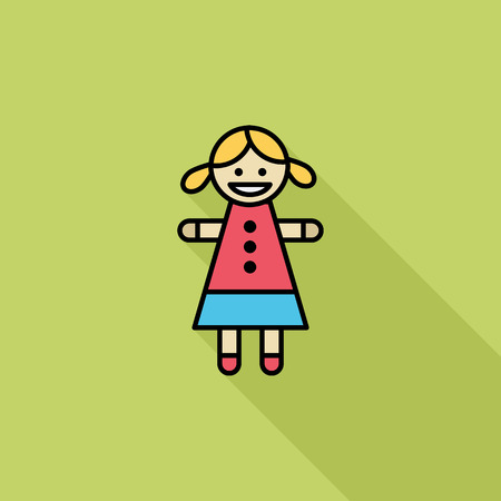Doll toy icon. Flat vector related icon with long shadow for web and mobile applications. It can be used as - logo, pictogram, icon, infographic element. Vector Illustration.のイラスト素材