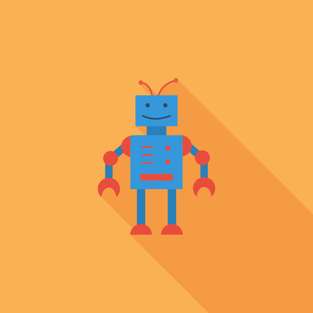 Robot toy icon. Flat vector related icon with long shadow for web and mobile applications. It can be used as - logo, pictogram, icon, infographic element. Vector Illustration.のイラスト素材