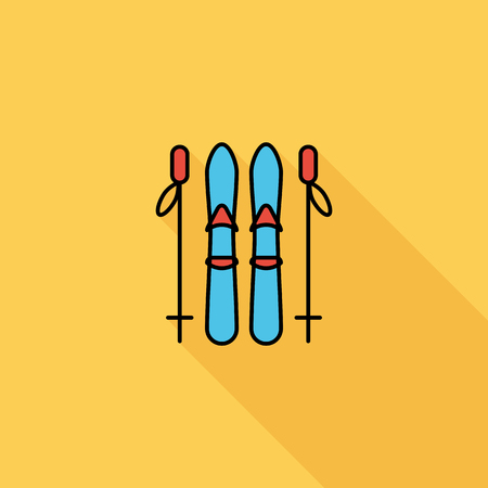 Ski icon. Flat vector related icon with long shadow for web and mobile applications. It can be used as   pictogram, icon, infographic element. Vector Illustration.のイラスト素材