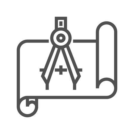 Blueprint with compass thin line vector icon on white background.のイラスト素材