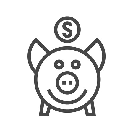 Piggy Bank Thin Line Vector Icon. Flat icon isolated on the white background. Editable EPS file. Vector illustration.のイラスト素材