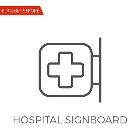 Hospital Signboard Thin Line Vector Icon. Flat Icon Isolated on the White Background.のイラスト素材