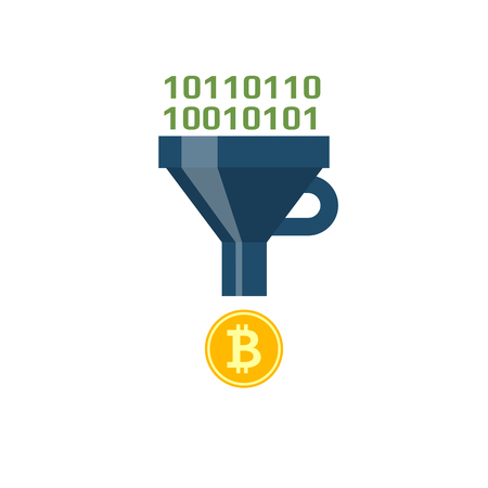 Converting Concept, Bitcoin, Binary Code Flat Icon. Isolated on White Background.の写真素材