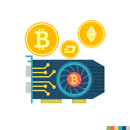 GPU Mining Related Flat Icon. Isolated on White Background. Trendy Flat Style.のイラスト素材