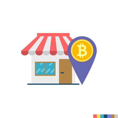 Bitcoin Accepted Shop Related Flat Icon. Isolated on White Background. Trendy Flat Style.のイラスト素材