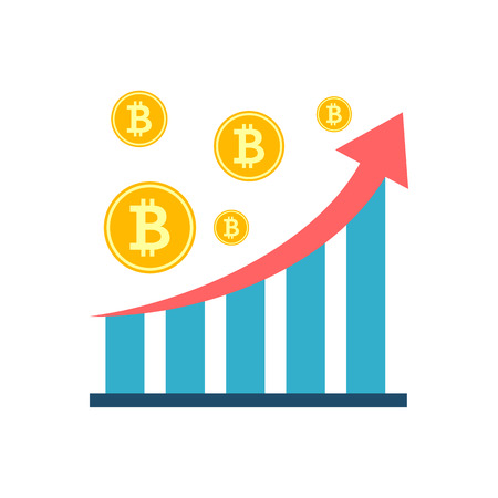 Analysis Concept Flat Icon. Bitcoin, Coin, Chart, Bar. Isolated on White Background. Trendy Flat Style.のイラスト素材
