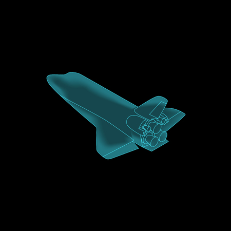 Vector Isometric Holography Space Shuttle. Vector Isometric Space Shuttle Icon Isolated on Black...