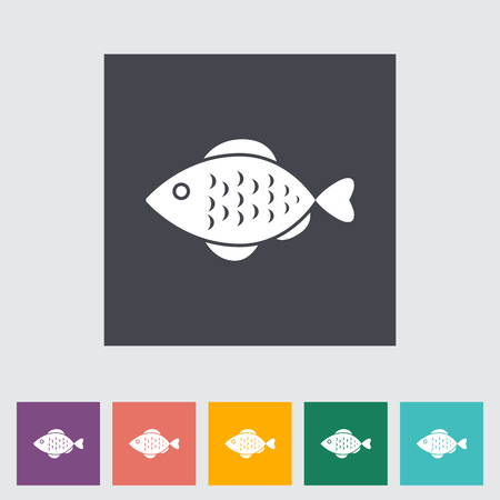 Fish. Single flat icon on the button. Vector illustration.のイラスト素材
