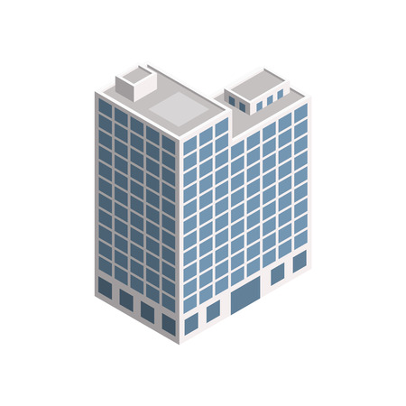 Vector Isometric City Building. Vector Isometric City Building Icon Isolated on White Background. Private House, Real Estate, Public Building, Hotel.のイラスト素材