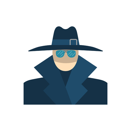 Anonymous Concept, Spy, Hidden, Security, Gangster, Detective, Agent, Hat, Sunglasses Flat Icon. Isolated on White Background. Trendy Flat Style.の写真素材