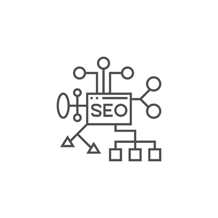 SEO Planing Related Vector Thin Line Icon. Isolated on White Background. Editable Stroke. Vector Illustration.のイラスト素材