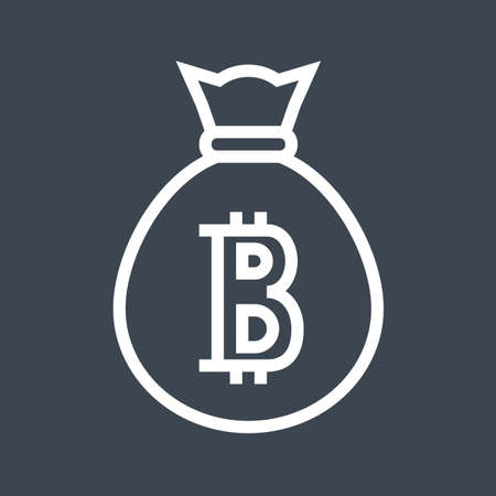 Money Bag with Bitcoin Thin Line Vector Iconのイラスト素材