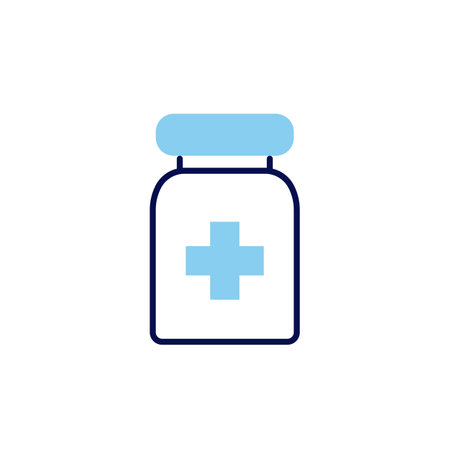 Pills Tube related vector line icon. Medical cross, container, bottle. Isolated on white background. Vector illustration. Editable strokeのイラスト素材